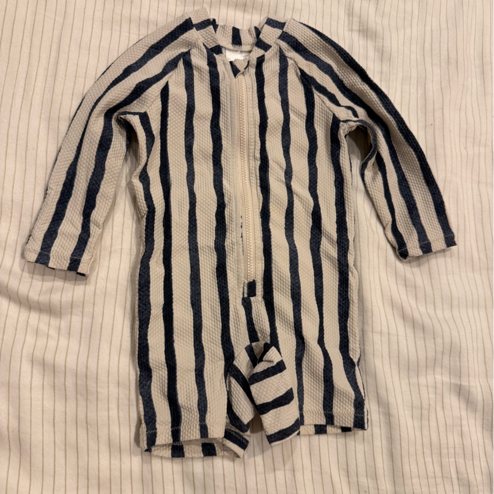 H&M Kids One Piece Swimsuit in Navy and Cream Stripes